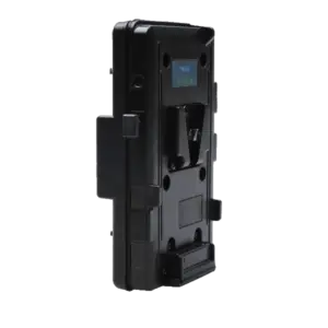 Placa de montaje de batería profesional Pro-X A-GP-S en color negro, con sistema de anclaje V-Mount, conectores de alimentación de 4 pines y estructura de policarbonato resistente para equipos de vídeo.