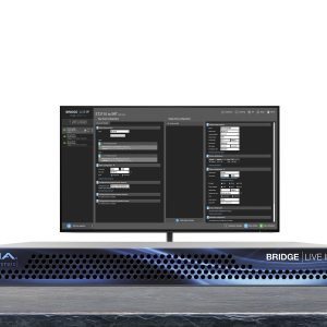 Plataforma AJA BRIDGE LIVE IP para codificación, streaming y transporte profesional de vídeo sobre redes IP.