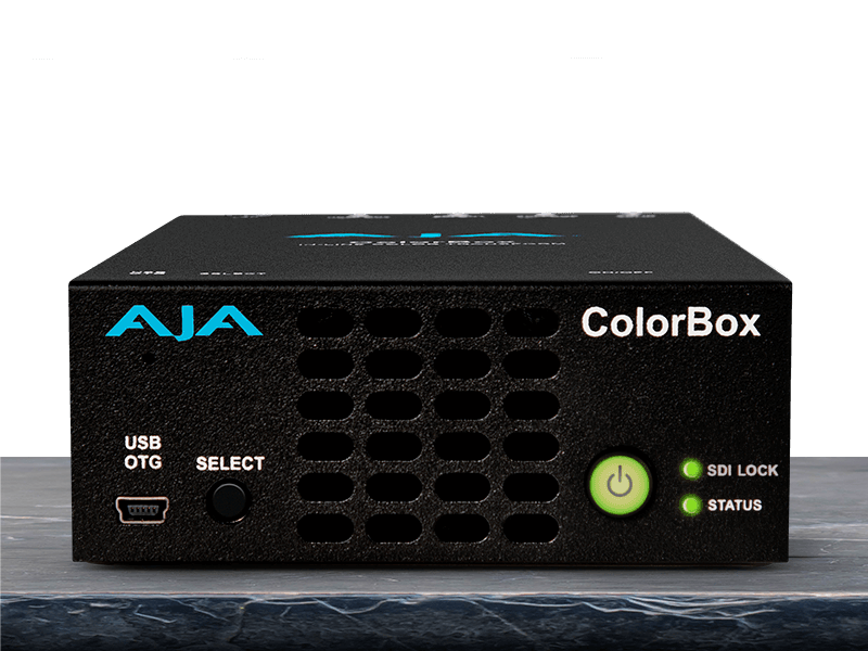 Procesador AJA ColorBox compacto para conversión de color HDR y gestión avanzada de señales de vídeo profesionales.