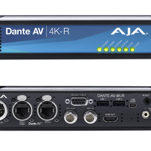 Receptor AJA Dante AV 4K-R para transmisión profesional de vídeo IP 4K sobre redes Dante AV.