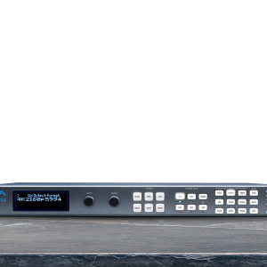 Sistema AJA FS-4 para sincronización y conversión multicanal de señales UHD y 4K profesionales.