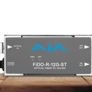 Receptor AJA FiDO-R-12G-ST para recepción profesional de señales 12G-SDI mediante fibra óptica ST.