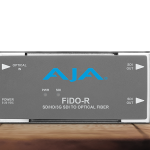 Receptor AJA FiDO-R para recepción profesional de señales SDI mediante fibra óptica.