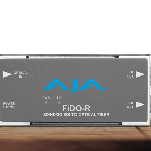 Receptor AJA FiDO-R-MM para recepción profesional de señales SDI mediante fibra óptica multimodo.