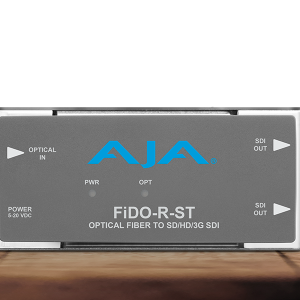 Receptor AJA FiDO-R-ST para recepción profesional de señales SDI mediante fibra óptica ST.