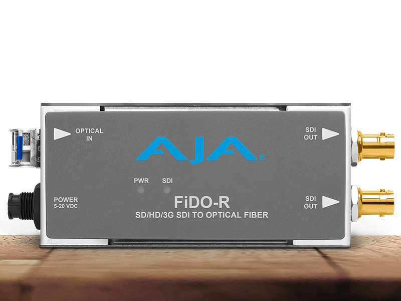 Receptor AJA FiDO-R para recepción profesional de señales SDI mediante fibra óptica.