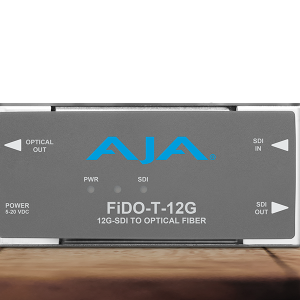 Transmisor AJA FiDO-T-12G para transporte profesional de señales 12G-SDI mediante fibra óptica.