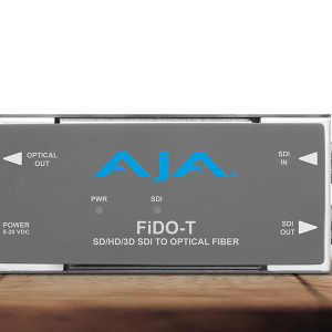 Transmisor AJA FiDO-T para transporte profesional de señales SDI mediante fibra óptica.