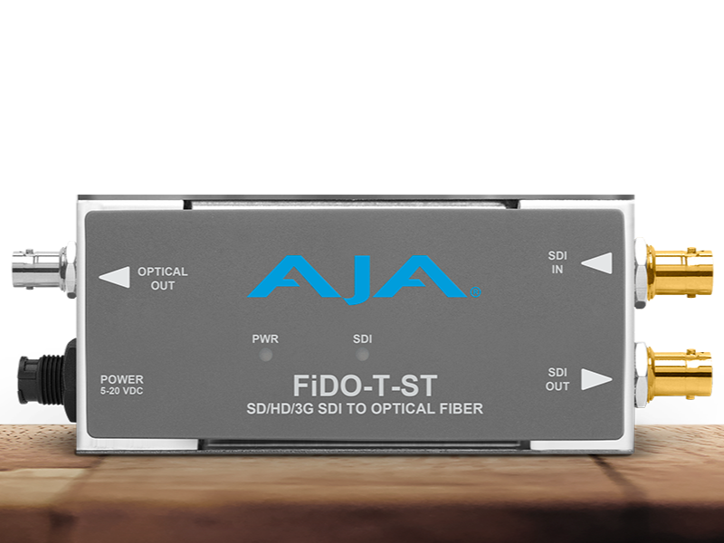Transmisor AJA FiDO-T-ST para transporte profesional de señales SDI mediante fibra óptica ST.