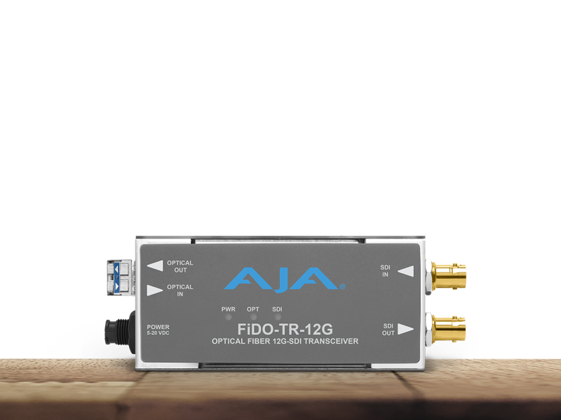 Transceptor AJA FiDO-TR-12G para transmisión y recepción profesional de señales 12G-SDI mediante fibra óptica.