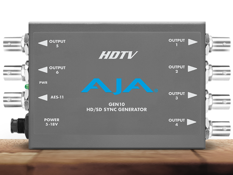 Generador AJA GEN10 para sincronización profesional de referencia broadcast.
