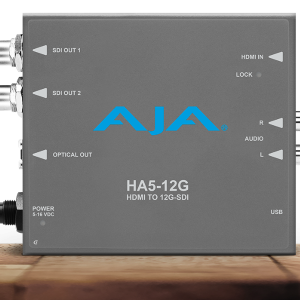 Conversor AJA HA5-12G para transmisión HDMI a 12G-SDI profesional.