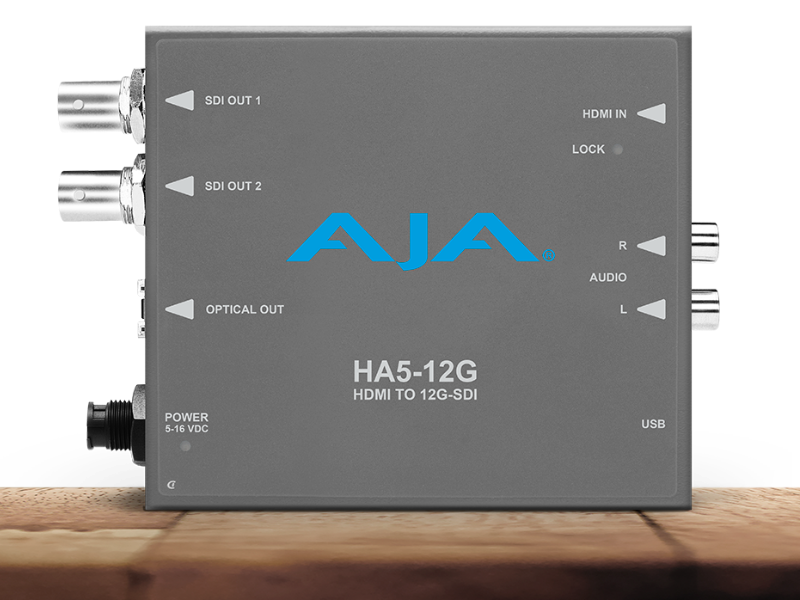 Conversor AJA HA5-12G para transmisión HDMI a 12G-SDI profesional.