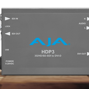 Conversor AJA HDP3 para conversión profesional de HD-SDI a HDMI y DVI.