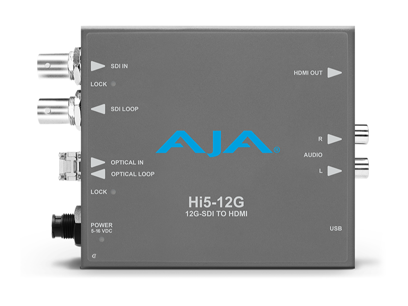 Conversor bidireccional AJA Hi5-12G-TR para señales HDMI y 12G-SDI profesionales.