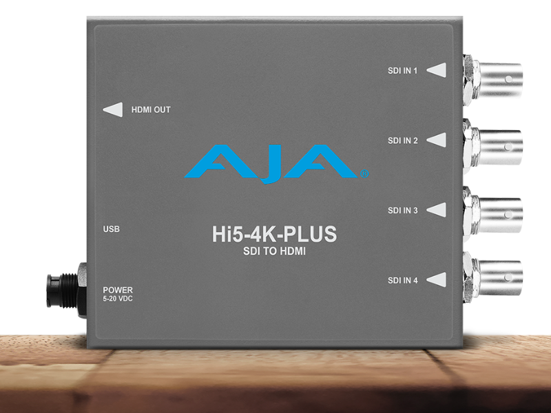 Conversor AJA Hi5-4K-Plus para recepción de señales 4K SDI y salida HDMI profesional.