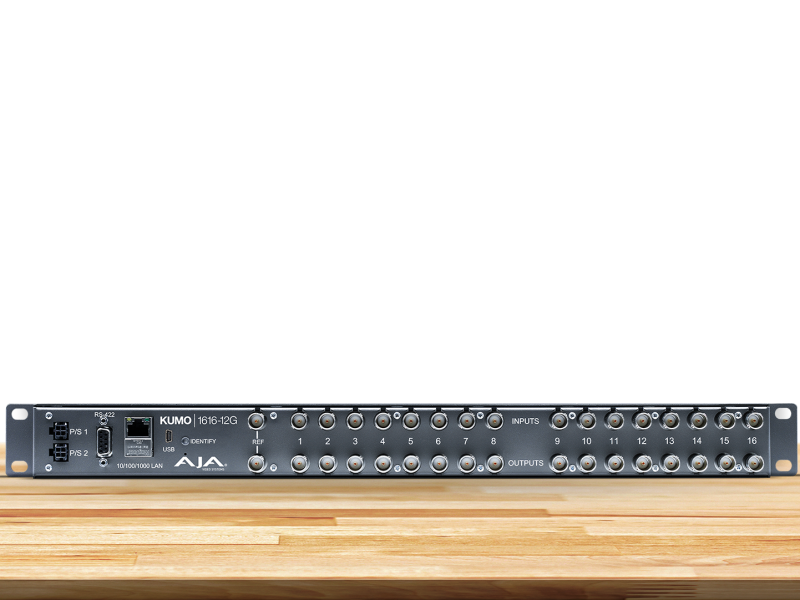 Router AJA KUMO 1616-12G para distribución profesional 12G-SDI UHD y 4K.
