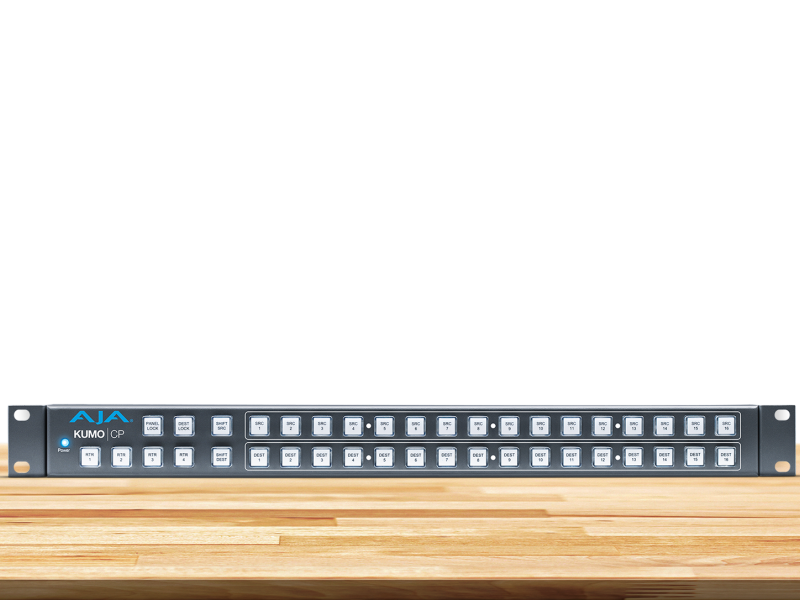 Panel de control AJA KUMO CP para gestión profesional de routers KUMO.
