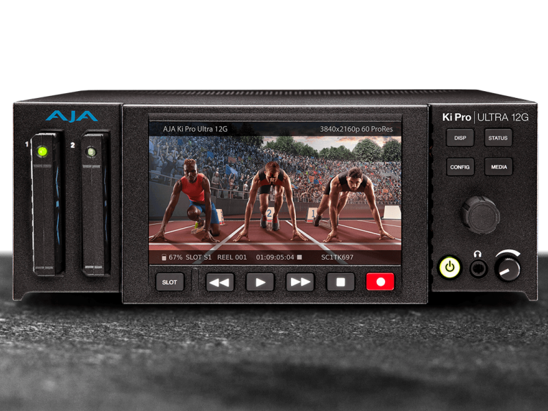 Grabador AJA Ki Pro Ultra 12G para captura 4K y UHD mediante conectividad 12G-SDI profesional.