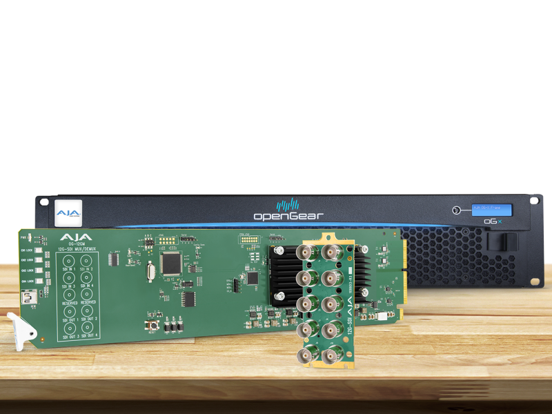 Tarjeta OpenGear AJA OG-12GM para monitorización profesional de señales 12G-SDI UHD.