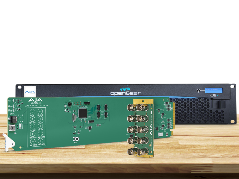 Tarjeta OpenGear AJA OG-3GDA-2x4 para distribución dual profesional de señales 3G-SDI.