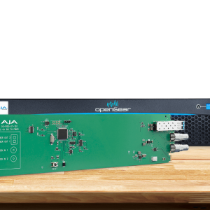 Tarjeta OpenGear AJA OG-FiDO-2T-12G para transmisión dual 12G-SDI mediante fibra óptica.