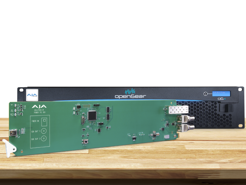 Tarjeta OpenGear AJA OG-FiDO-R para recepción profesional SDI mediante fibra óptica.