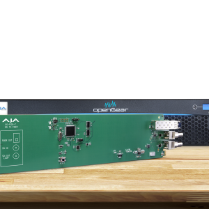 Tarjeta OpenGear AJA OG-FiDO-T-MM para transmisión profesional SDI mediante fibra multimodo.