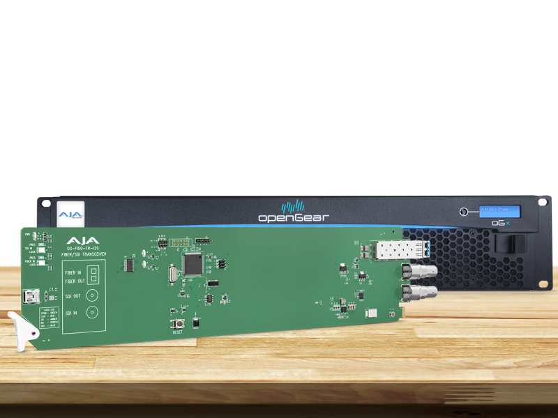 Tarjeta OpenGear AJA OG-FiDO-TR-12G para transmisión y recepción 12G-SDI mediante fibra óptica.