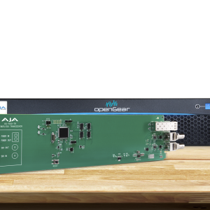 Tarjeta OpenGear AJA OG-FiDO-TR para transmisión y recepción SDI bidireccional mediante fibra óptica.