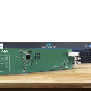 Tarjeta OpenGear AJA OG-FiDO-TR-MM para transmisión y recepción SDI mediante fibra multimodo.