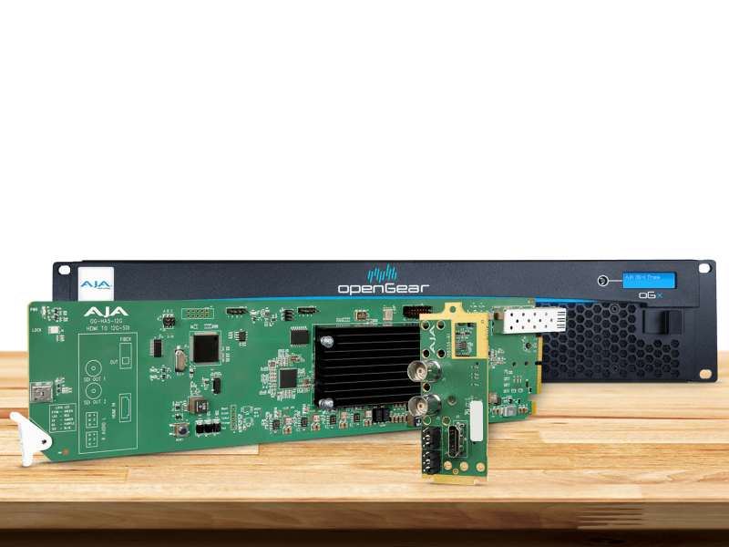 Tarjeta OpenGear AJA OG-HA5-12G para conversión profesional HDMI a 12G-SDI.