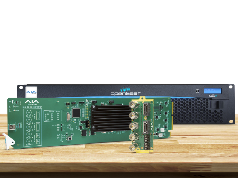 Tarjeta OpenGear AJA OG-HA5-4K para conversión profesional HDMI a 4K SDI.