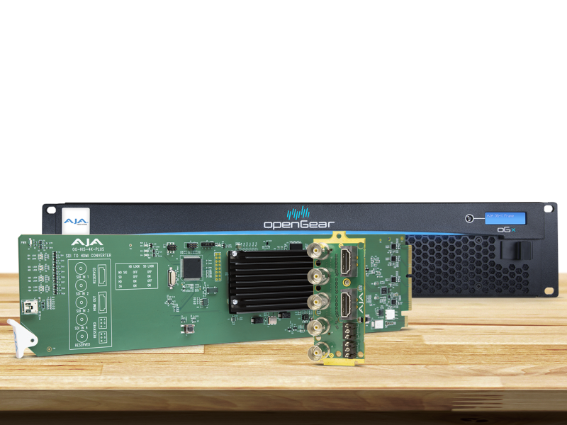 Tarjeta OpenGear AJA OG-Hi5-4K-Plus para conversión profesional 4K SDI a HDMI.