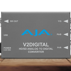 Conversor AJA V2Digital para conversión profesional de señales analógicas a vídeo digital SDI.