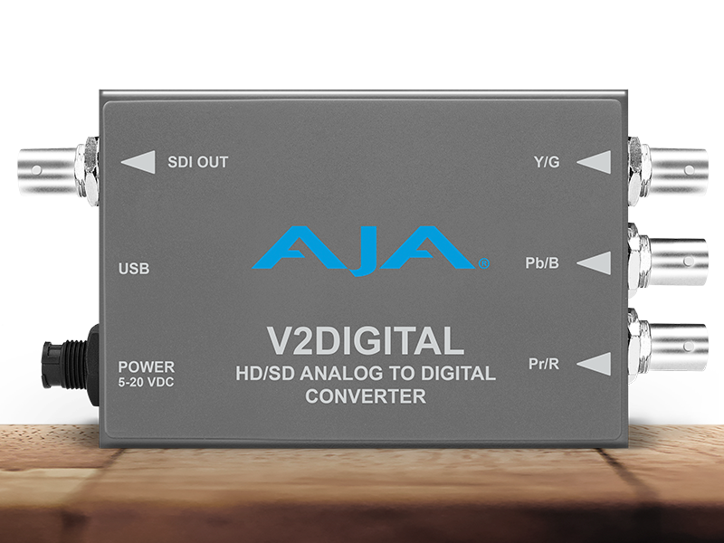 Conversor AJA V2Digital para conversión profesional de señales analógicas a vídeo digital SDI.