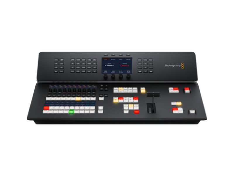 ATEM Television Studio HD8 mezclador profesional SDI con 8 entradas, panel integrado y streaming para producción en directo.