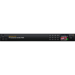 Conversor Blackmagic 2110 IP Converter 4x12G PWR profesional para integración SMPTE ST 2110 y SDI 12G con 4 canales independientes y alimentación por red.