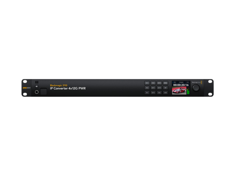 Conversor Blackmagic 2110 IP Converter 4x12G PWR profesional para integración SMPTE ST 2110 y SDI 12G con 4 canales independientes y alimentación por red.