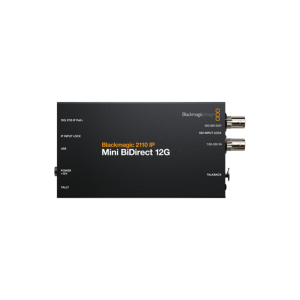 Conversor Blackmagic 2110 IP Mini BiDirect 12G profesional para conversión bidireccional entre SMPTE ST 2110 y SDI 12G en producción broadcast híbrida.
