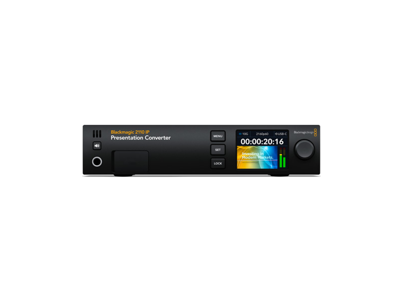 Conversor Blackmagic 2110 IP Presentation Converter profesional para visualización de vídeo SMPTE ST 2110 en HDMI y SDI en salas de control y broadcast.