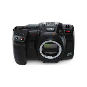 Cámara Blackmagic Cinema Camera 6K con sensor Full Frame, pantalla táctil HDR de 5 pulgadas, montura L activa, grabación Blackmagic RAW y diseño compacto para producción cinematográfica profesional.