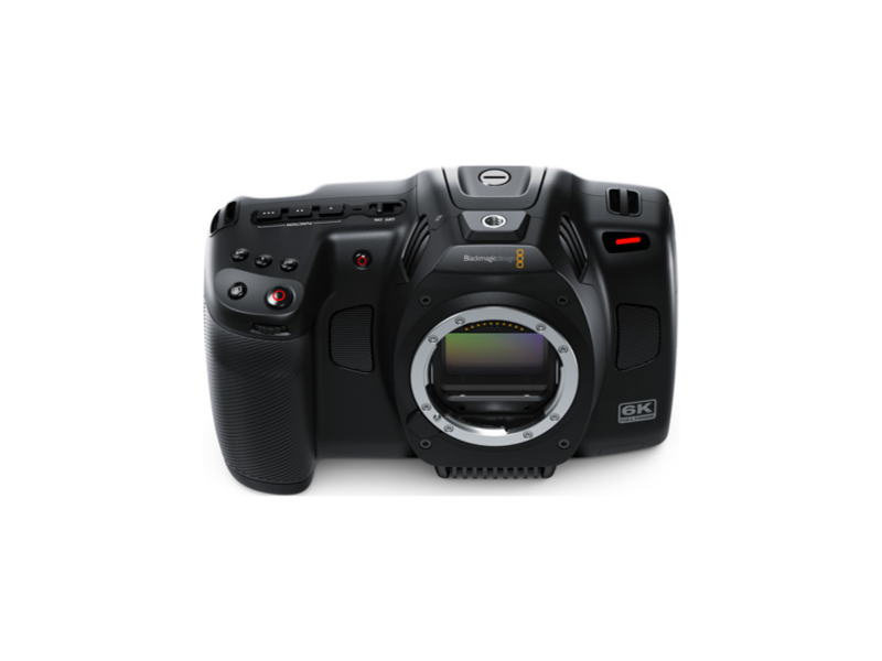 Cámara Blackmagic Cinema Camera 6K con sensor Full Frame, pantalla táctil HDR de 5 pulgadas, montura L activa, grabación Blackmagic RAW y diseño compacto para producción cinematográfica profesional.