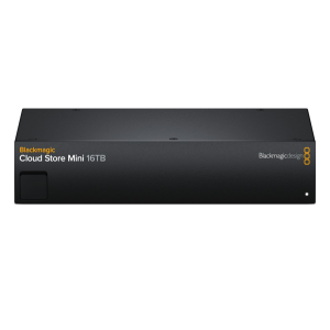 Blackmagic Cloud Store Mini 16TB con almacenamiento flash integrado, cuatro conexiones Ethernet 10G, monitorización HDMI y sincronización Blackmagic Cloud, diseñado para estudios de postproducción y producción audiovisual colaborativa.