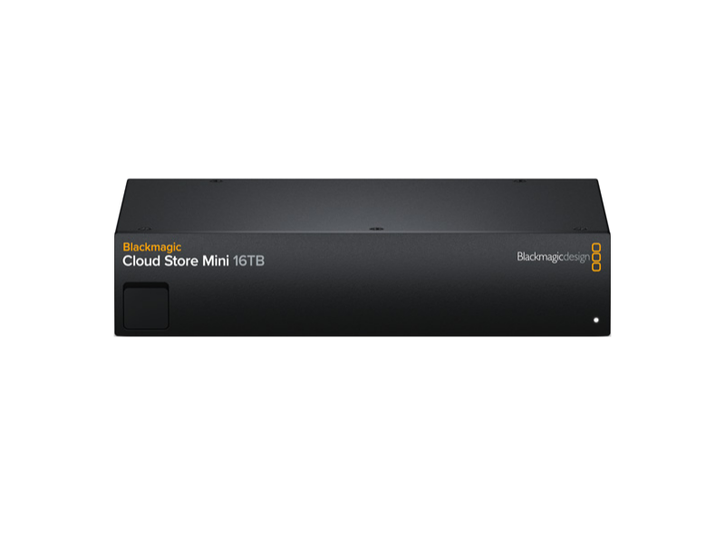 Blackmagic Cloud Store Mini 16TB con almacenamiento flash integrado, cuatro conexiones Ethernet 10G, monitorización HDMI y sincronización Blackmagic Cloud, diseñado para estudios de postproducción y producción audiovisual colaborativa.
