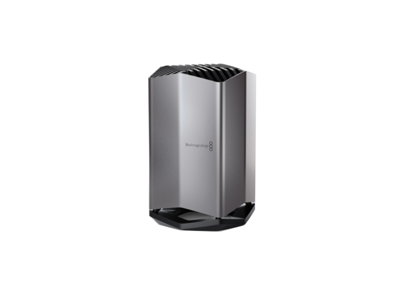 Servidor de almacenamiento Blackmagic Cloud Store con diseño vertical profesional, memoria flash NVMe interna, cuatro puertos Ethernet 10G, conexiones Gigabit, monitorización HDMI y sincronización Blackmagic Cloud para producción audiovisual y postproducción colaborativa.