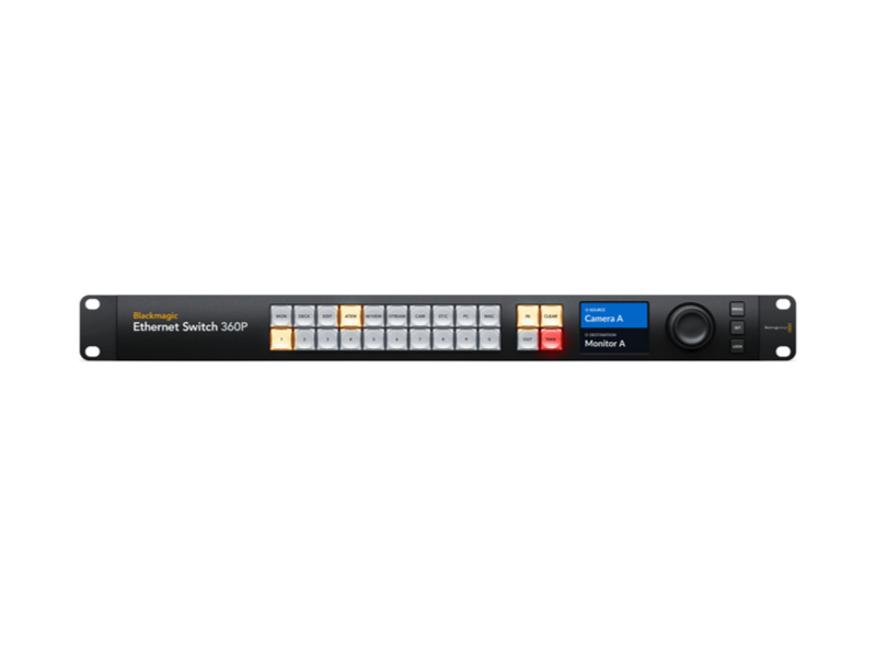 Blackmagic Ethernet Switch 360P switch profesional para redes audiovisuales IP SMPTE ST 2110 y producción broadcast.