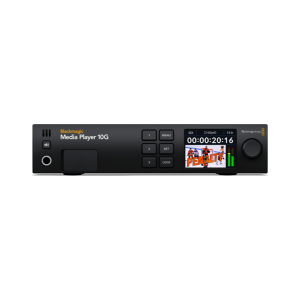 Dispositivo Blackmagic Media Player 10G en formato rack con conexión 10 Gigabit Ethernet para reproducción de vídeo profesional en redes, señalización digital y eventos en directo.