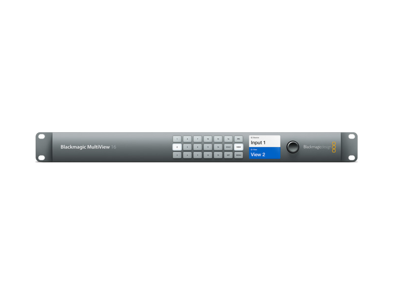 Blackmagic MultiView 16 sistema de monitorización multiview para visualizar hasta 16 fuentes de vídeo en una única pantalla.