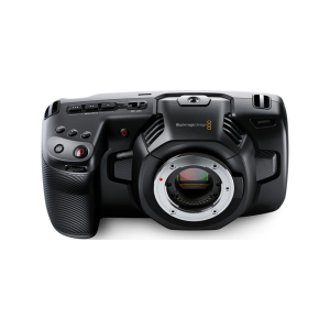 Cámara Blackmagic Pocket Cinema Camera 4K con sensor Micro Cuatro Tercios, pantalla táctil HDR de 5 pulgadas, montura MFT, grabación Blackmagic RAW y diseño compacto para producción cinematográfica profesional.